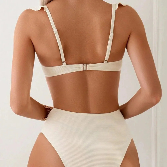 Beige Women's Beach Hollow Out 3d Rose Design One Piece Swimsuit - Picture 2 of 5